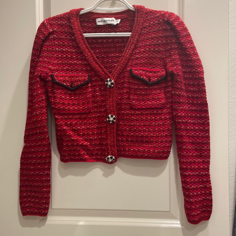 self portrait red cardigan